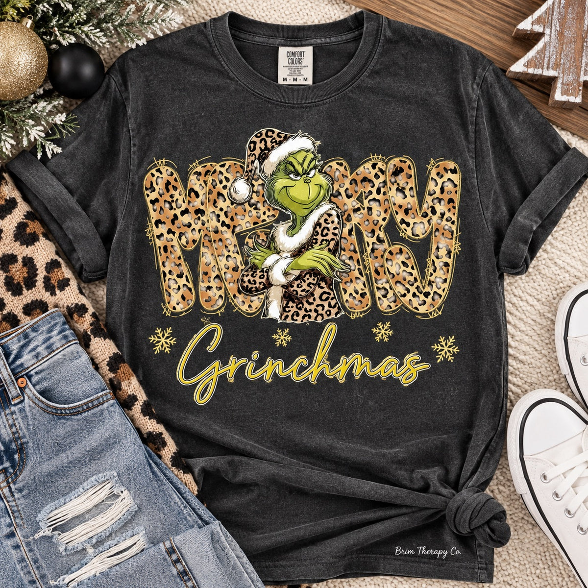 Merry Grinchmas Leopard Print Graphic Tee
