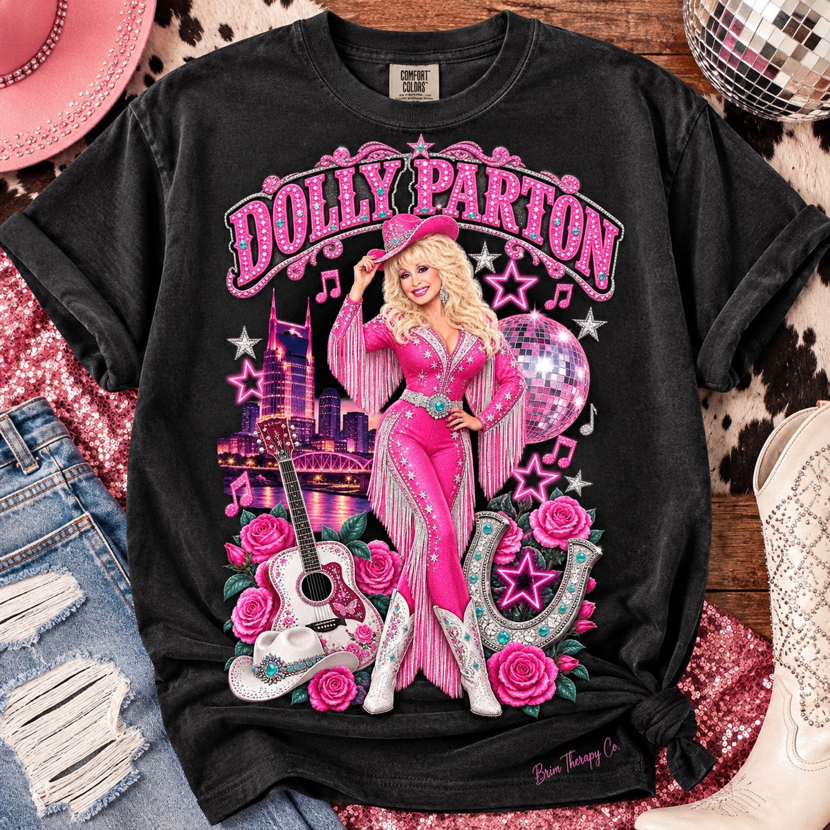 Dolly Parton Pink Rhinestone Cowgirl Graphic Tee
