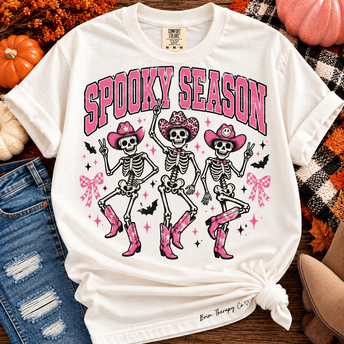 Spooky Season Pink Cowgirl Skeleton Graphic Tee