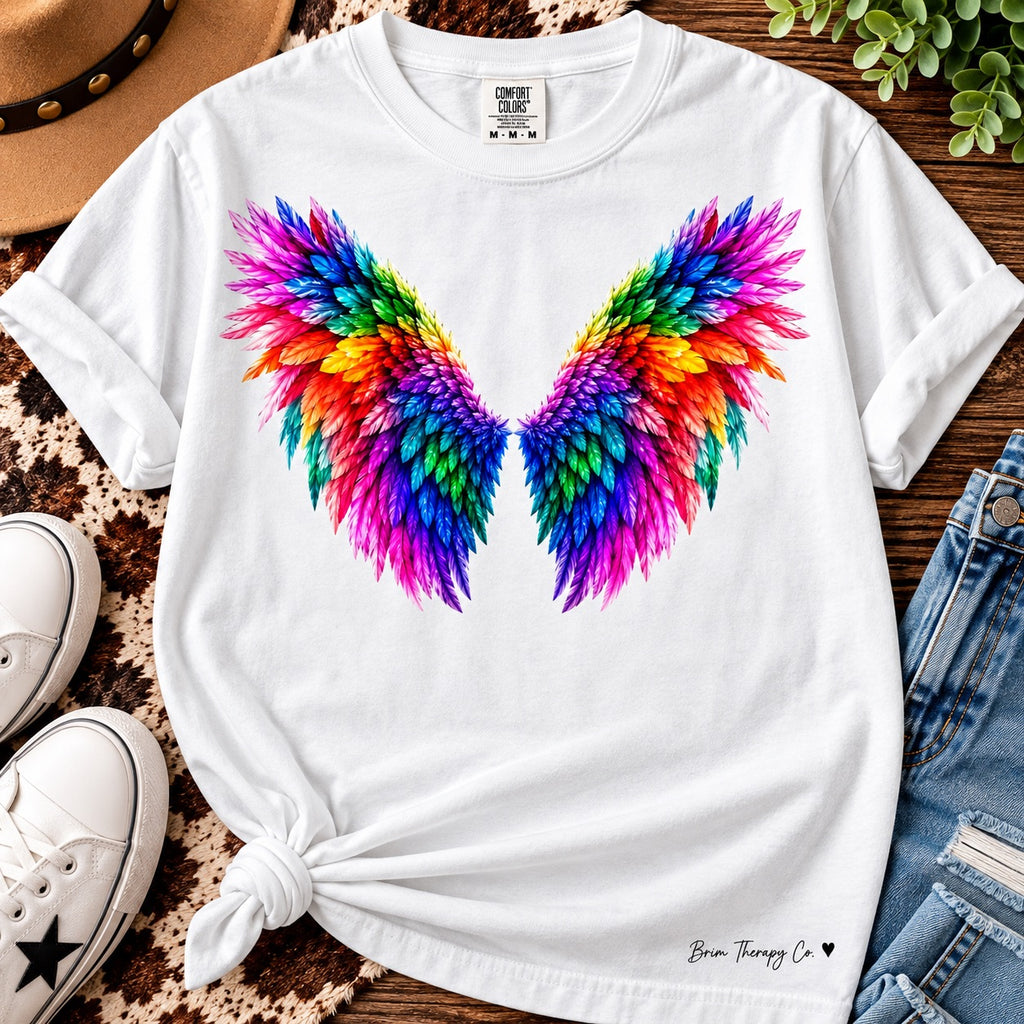 Dolly Parton Coat of Many Colors Angel Wings Graphic Tee