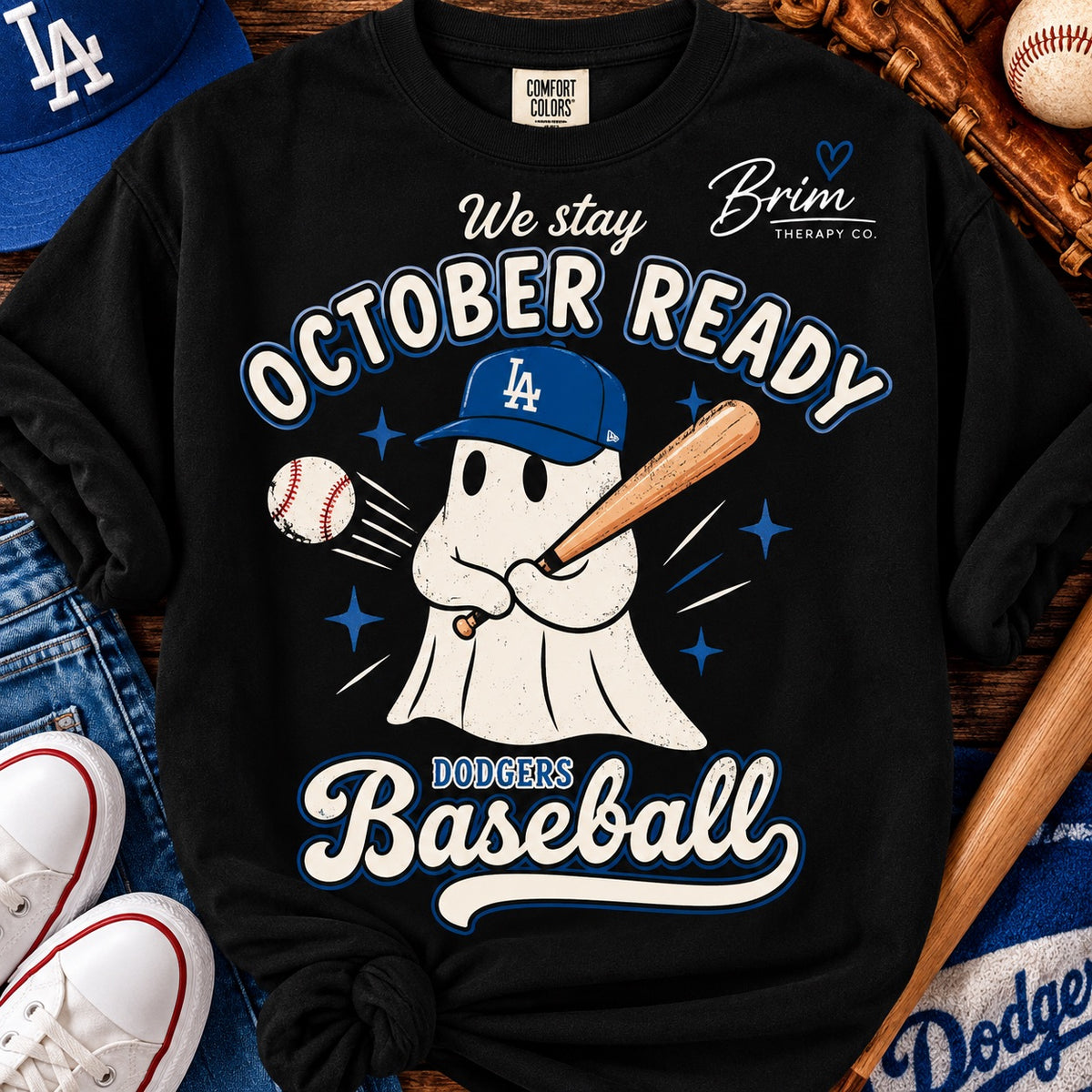 LA Dodgers October Ready Ghost Baseball Graphic Tee