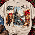 Rustic Western Christmas Highland Cow Graphic Tee
