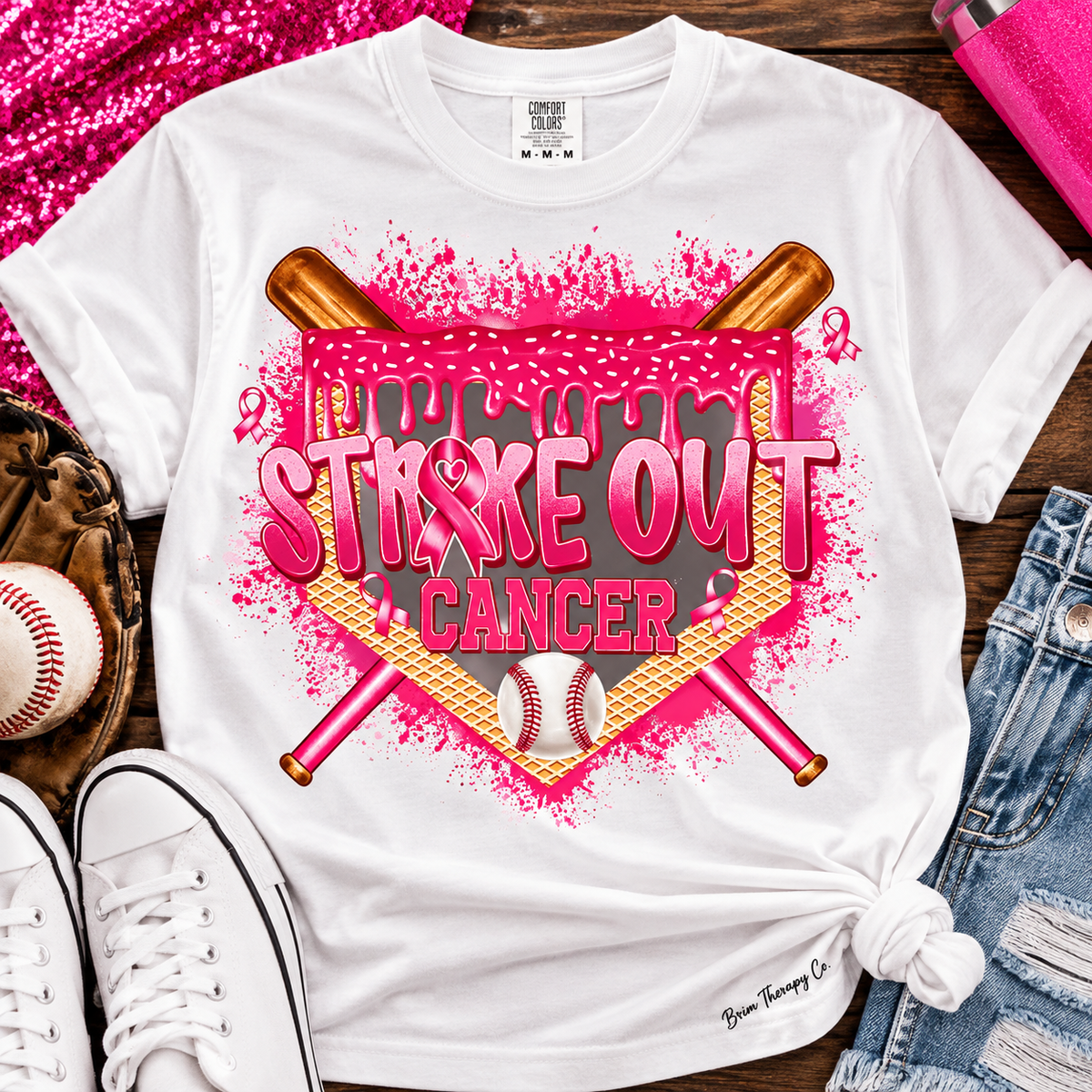 Pink Out Baseball Breast Cancer Awareness Graphic Tee