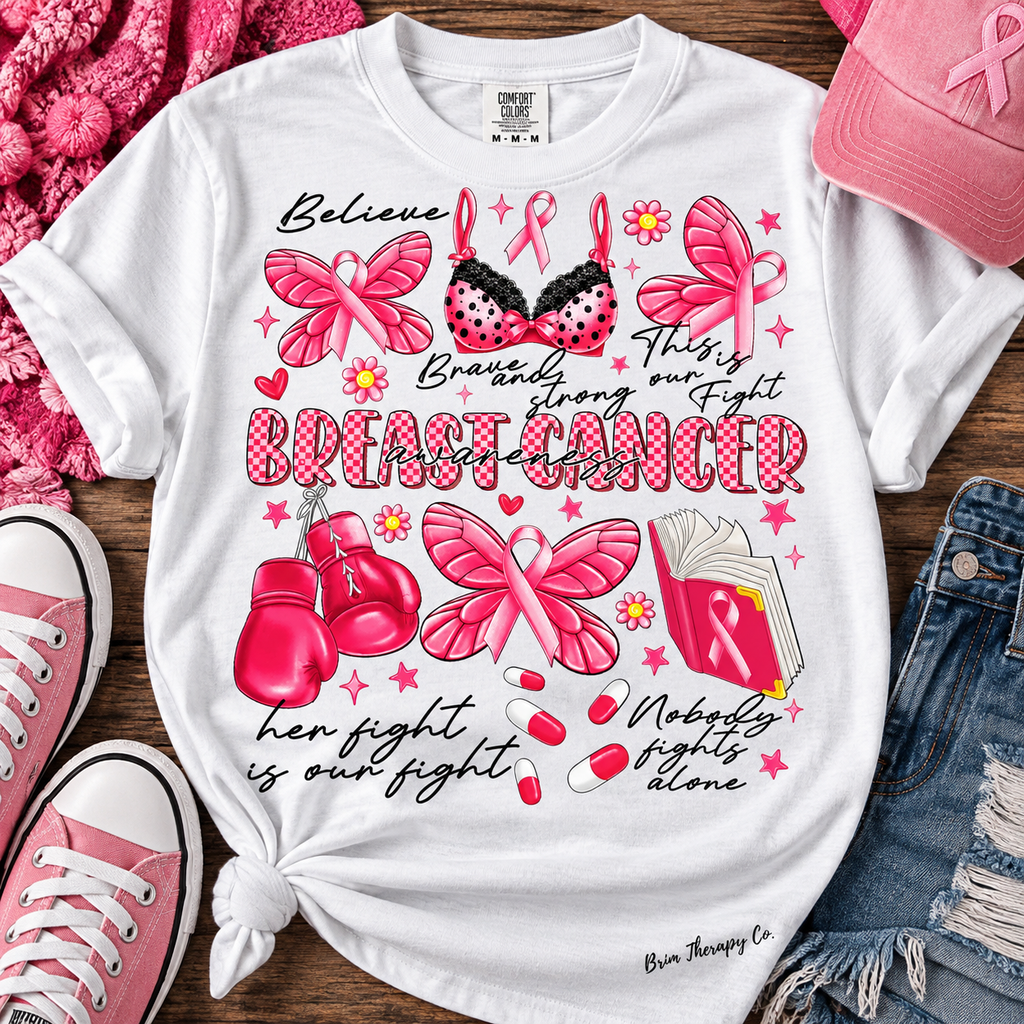 Breast Cancer Awareness Pink Butterfly Fight Graphic Tee