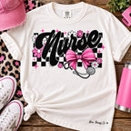 Nurse Bow and Checkerboard Graphic Tee