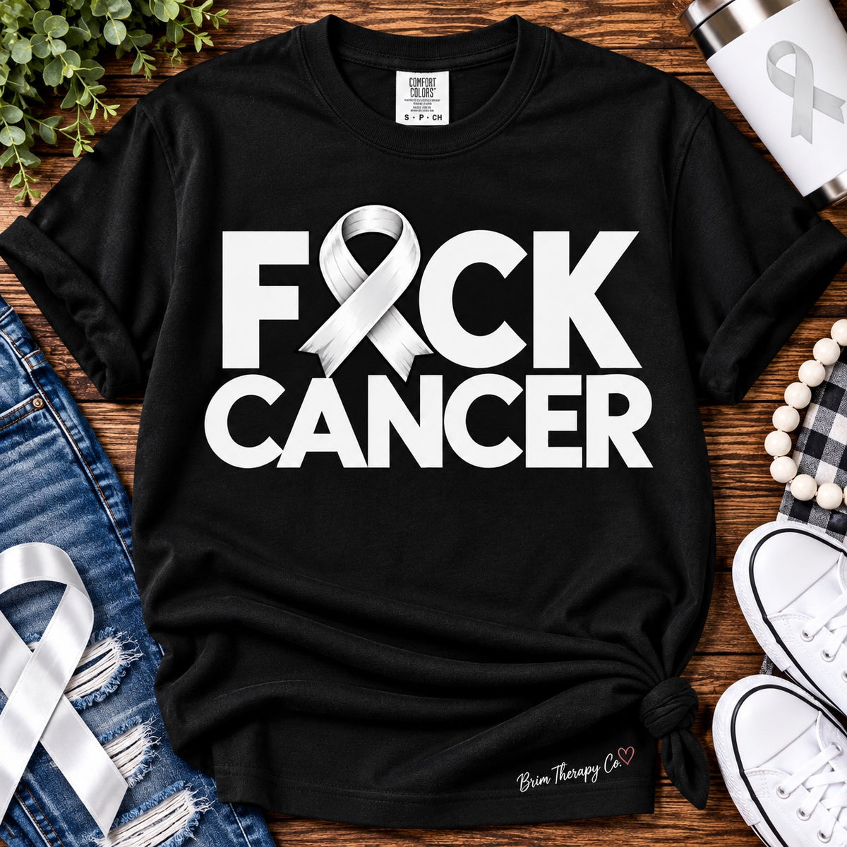 F*ck Cancer White Ribbon Awareness Graphic Tee