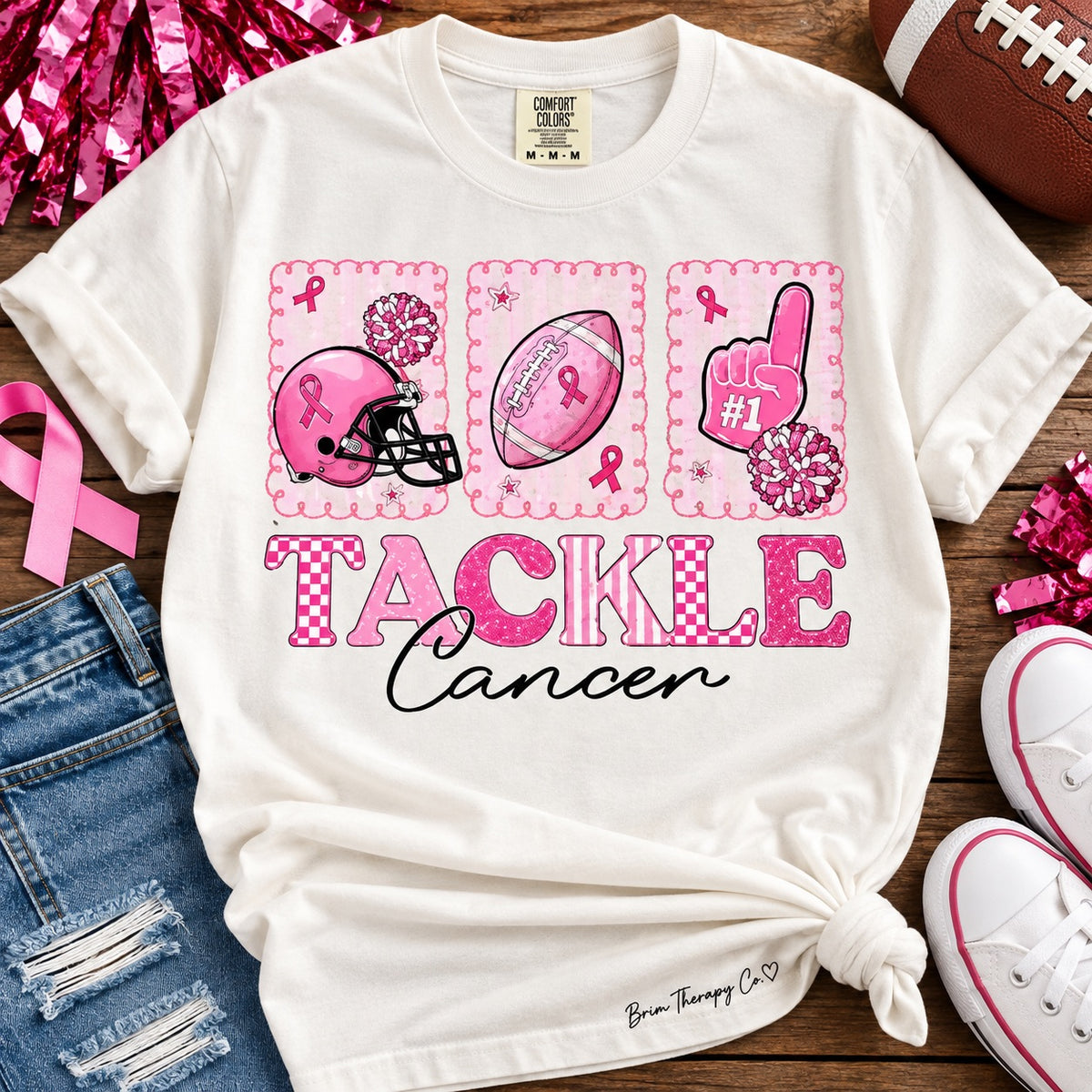 Tackle Cancer Pink Out Football Tee