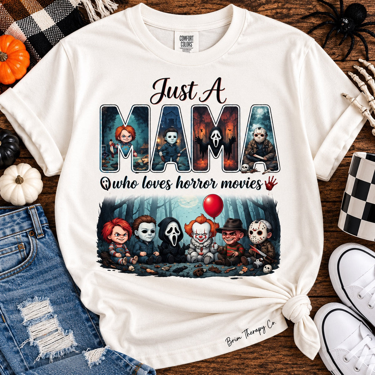 Just a Mama Who Loves Horror Movies Graphic Tee