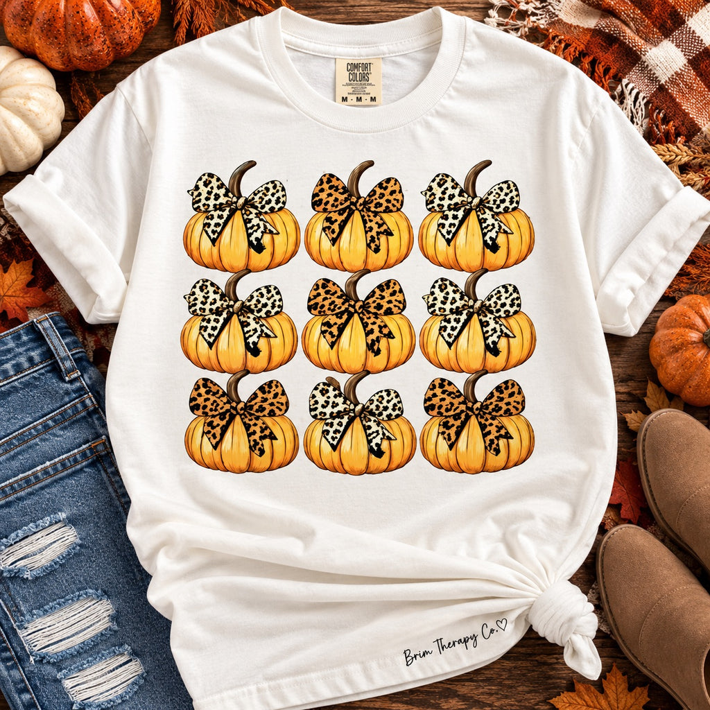 Wild About Fall Leopard Bow Pumpkin Tee