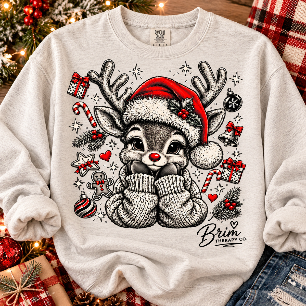 Santa's Sweetest Sidekick Christmas Reindeer Graphic Tee