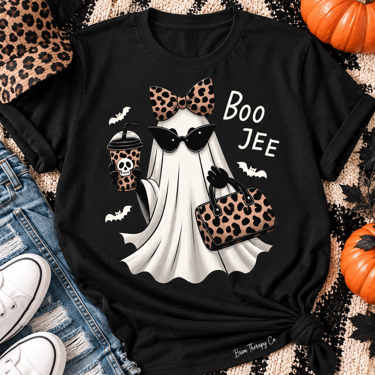 Boo Jee Leopard Print Ghost Halloween Graphic Tee