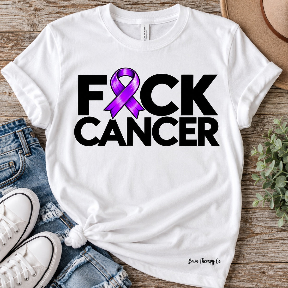 F*ck Cancer Purple Ribbon Awareness Graphic Tee