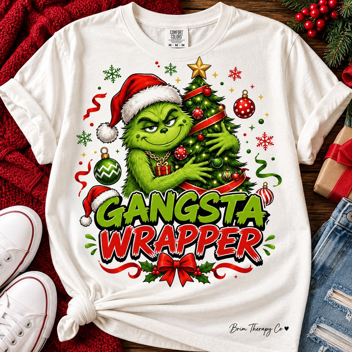 Gangsta Wrapper Grinch Christmas Graphic Tee