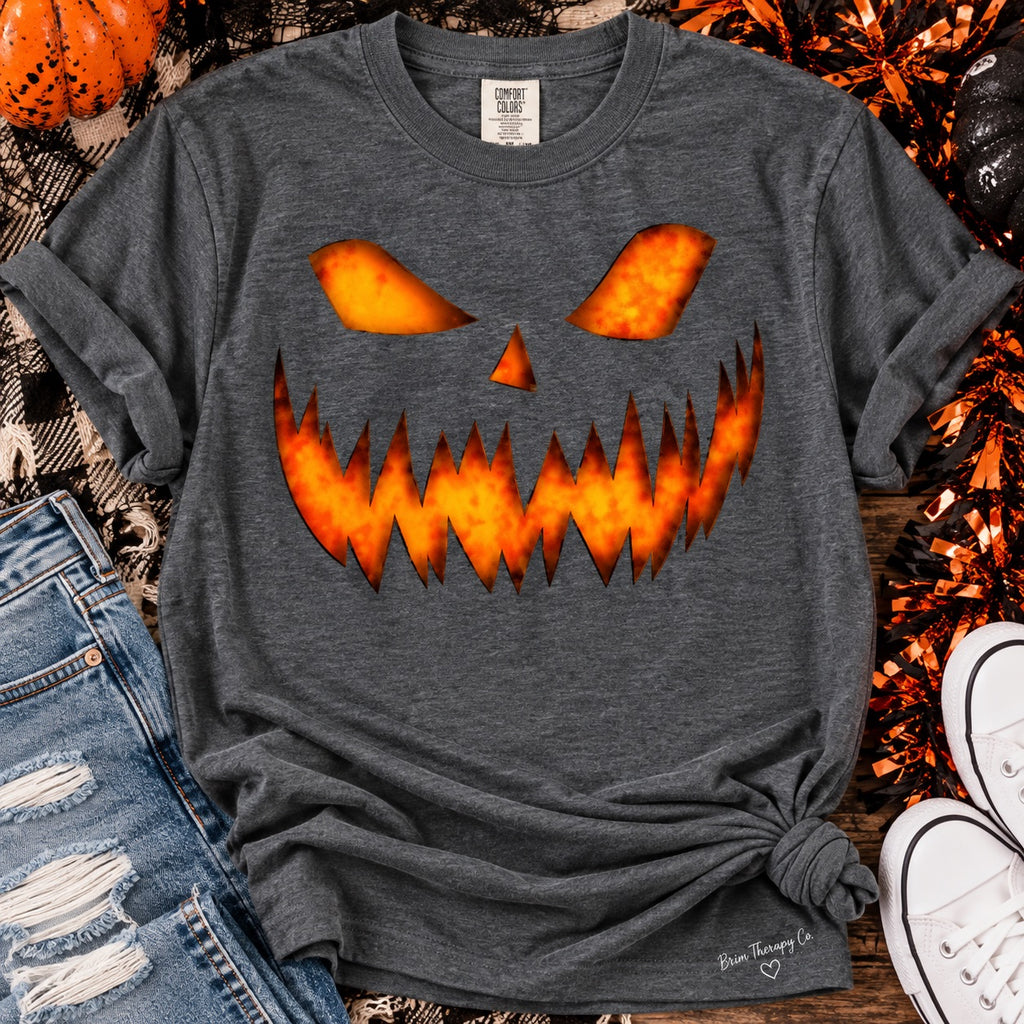 Fiery Jack O Lantern Halloween Graphic Tee