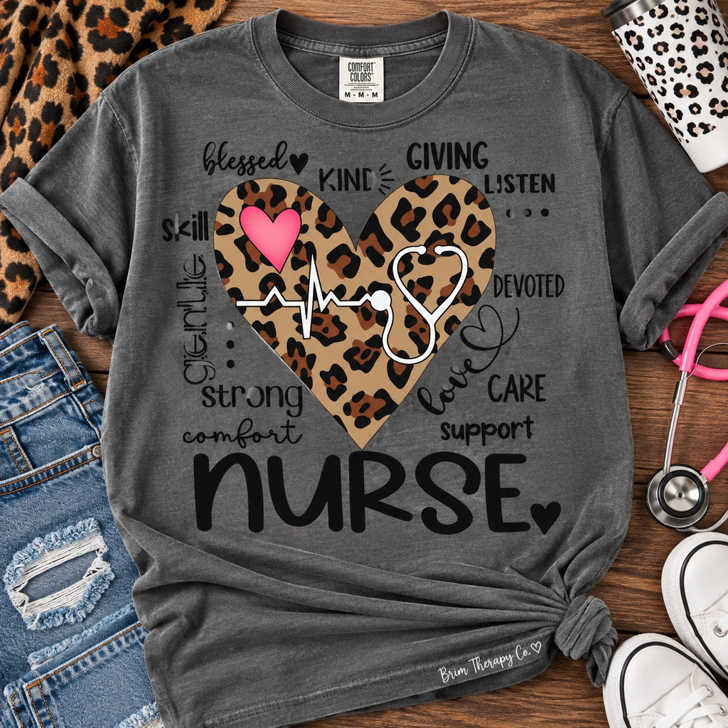 Leopard Heart Nurse Graphic Tee