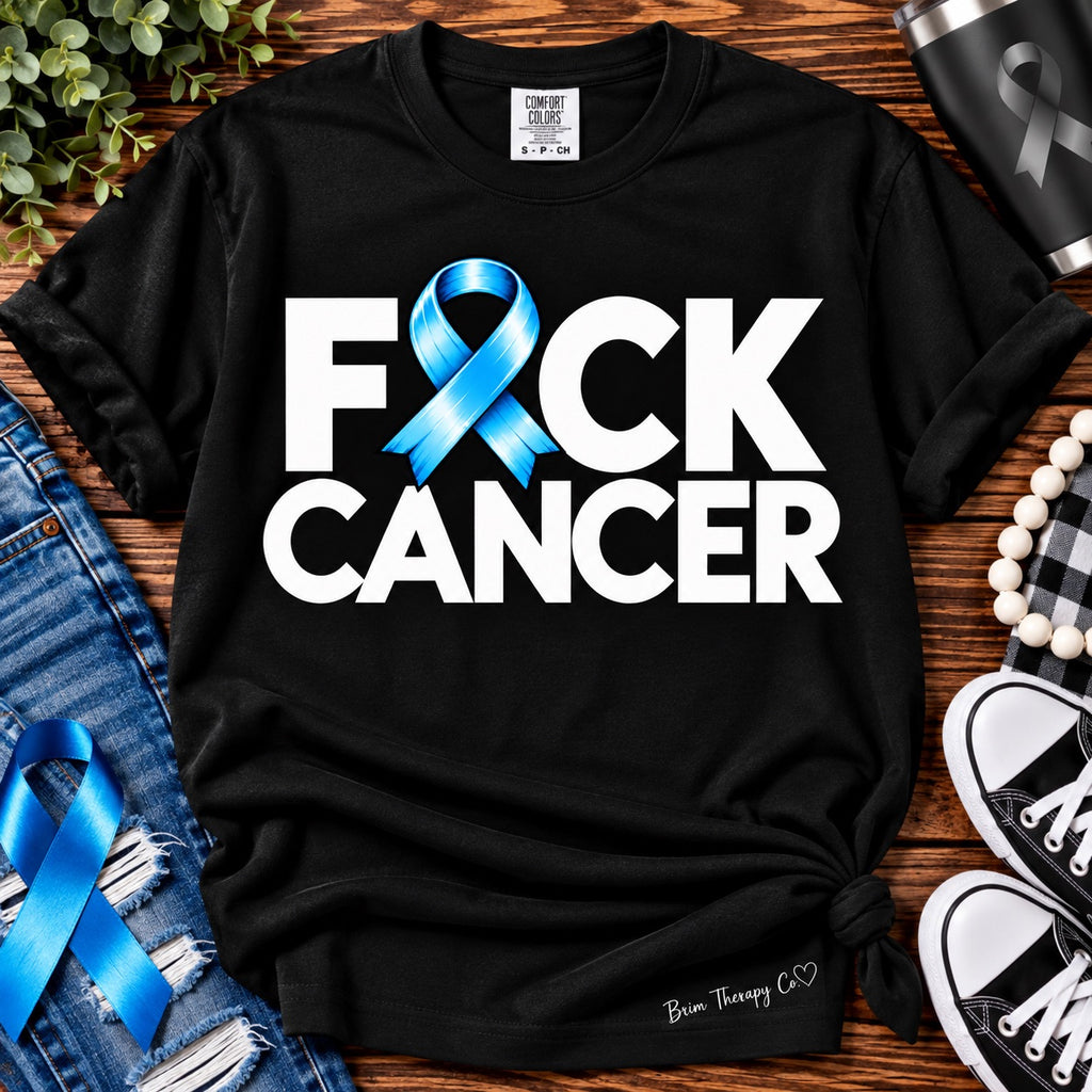 F*ck Cancer Blue Ribbon Awareness Graphic Tee