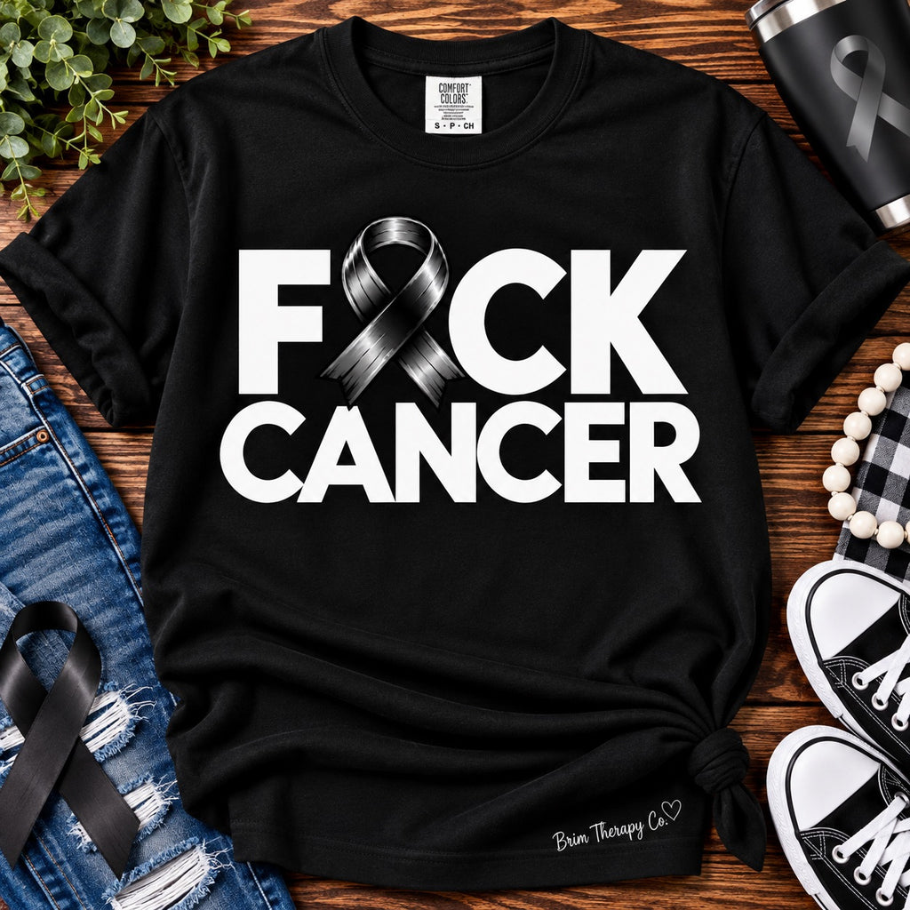 F*ck Cancer Black Ribbon Awareness Graphic Tee