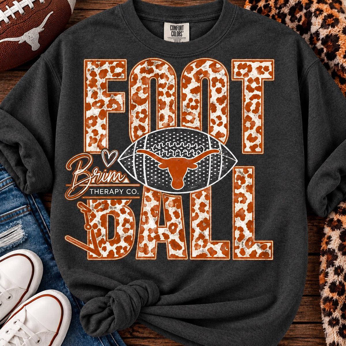 Texas Longhorns Leopard Print Football Graphic Tee