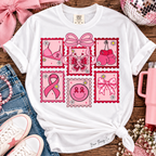 Pink Ribbon Patchwork Breast Cancer Awareness Graphic Tee