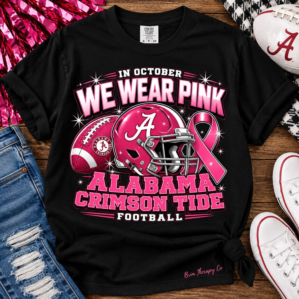 Alabama Crimson Tide We Wear Pink Football Graphic Tee