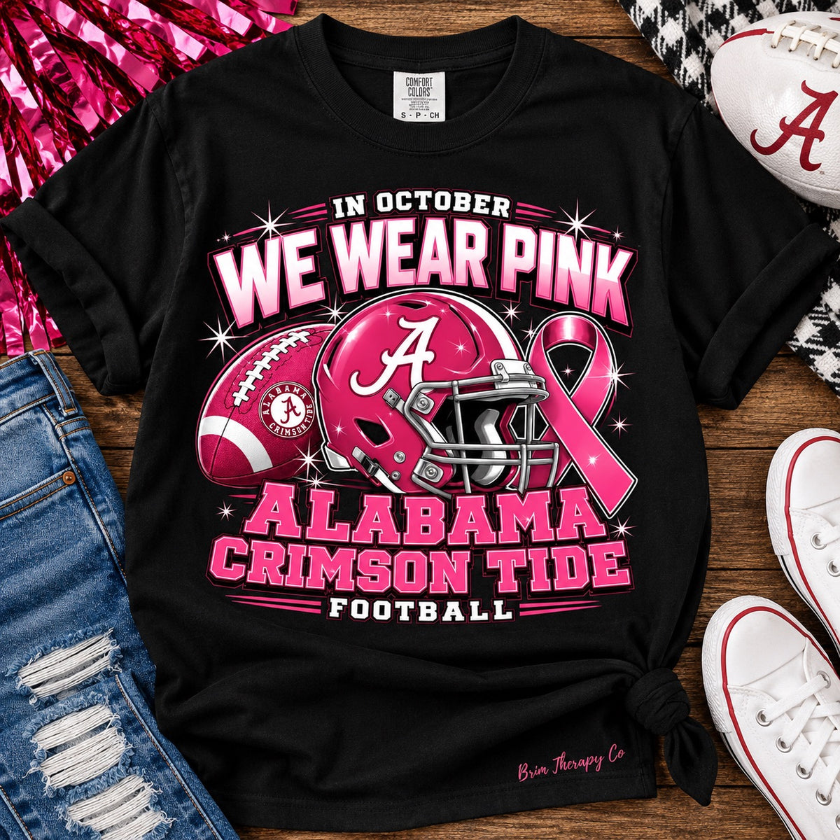 Alabama Crimson Tide We Wear Pink Football Graphic Tee