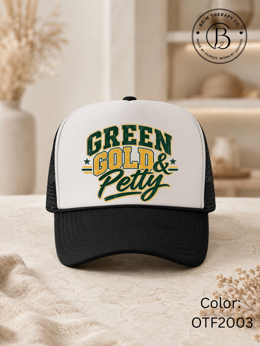 SPFB1308: Green, Gold & Petty Packers Trucker Hat