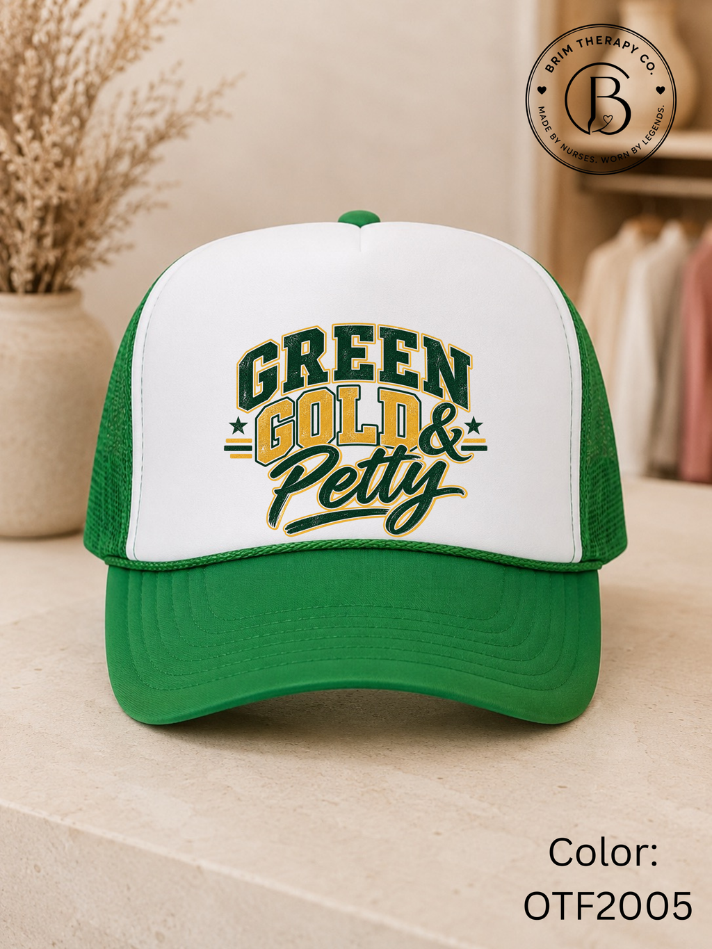 SPFB1308: Green, Gold & Petty Packers Trucker Hat
