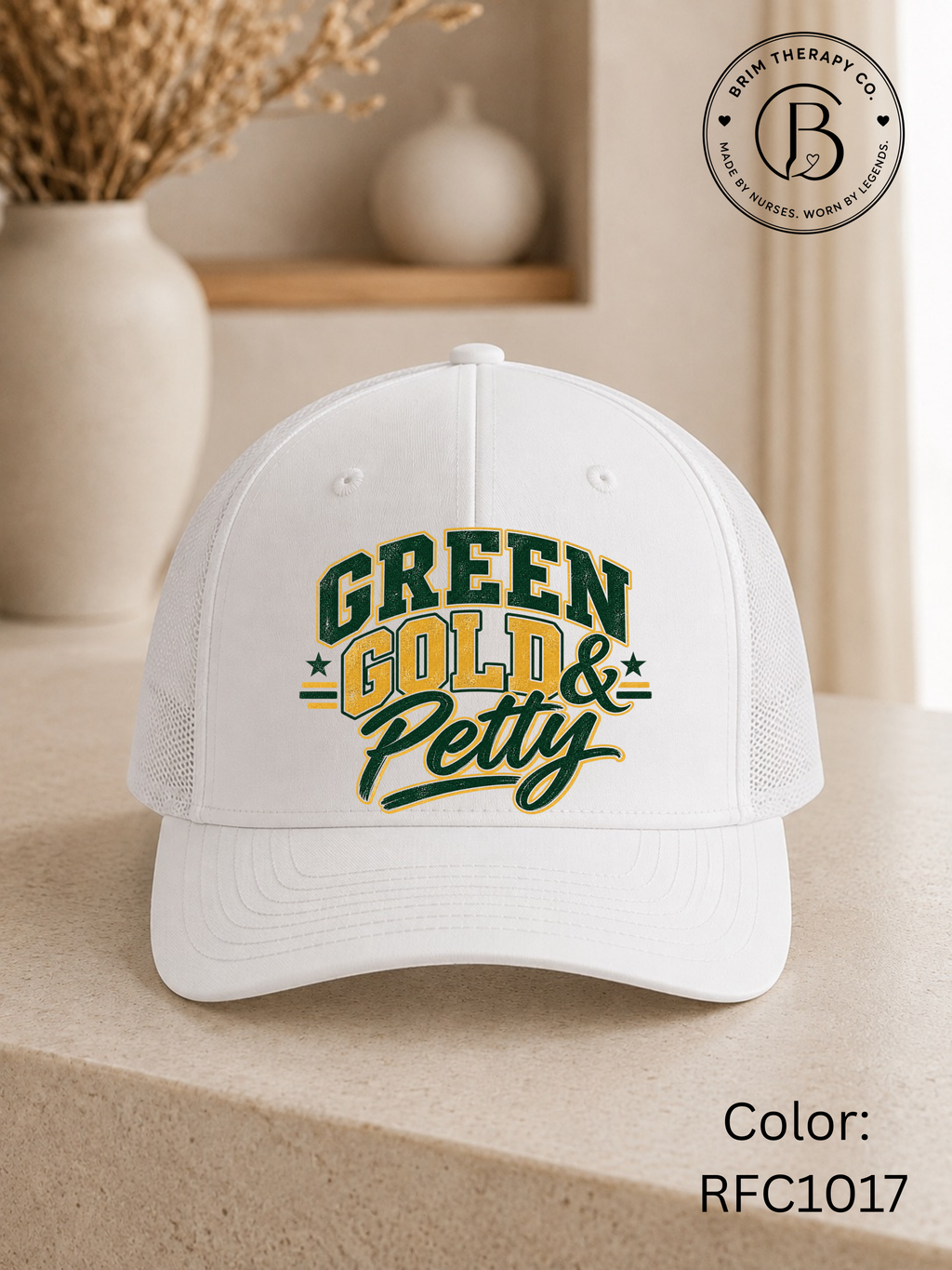 SPFB1308: Green, Gold & Petty Packers Trucker Hat