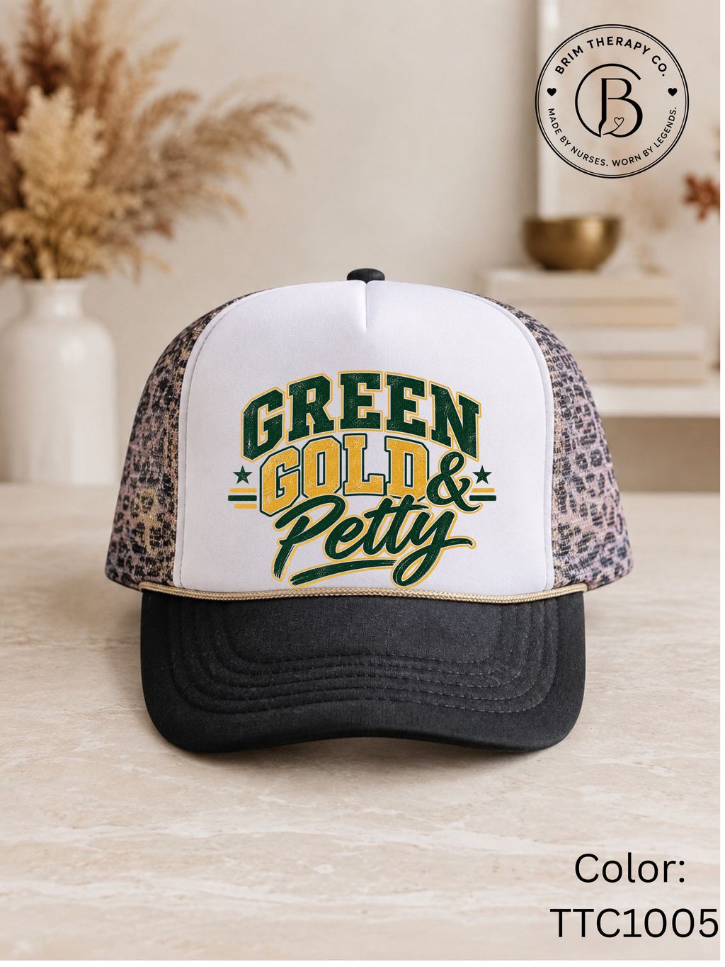 SPFB1308: Green, Gold & Petty Packers Trucker Hat