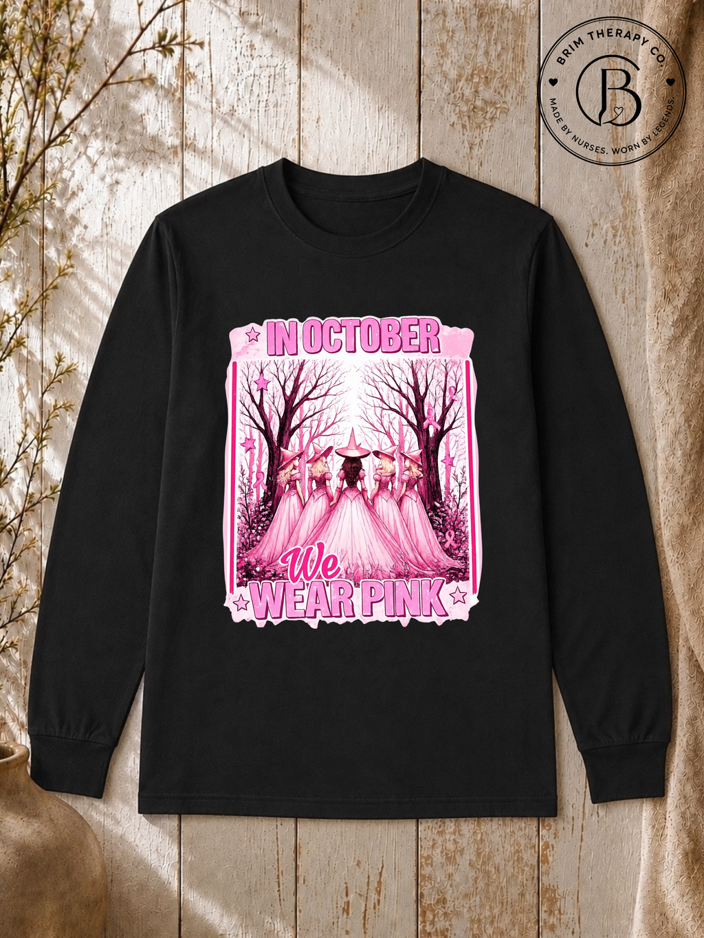 SEHL1319: In October We Wear Pink Witchy Breast Cancer Awareness Tee