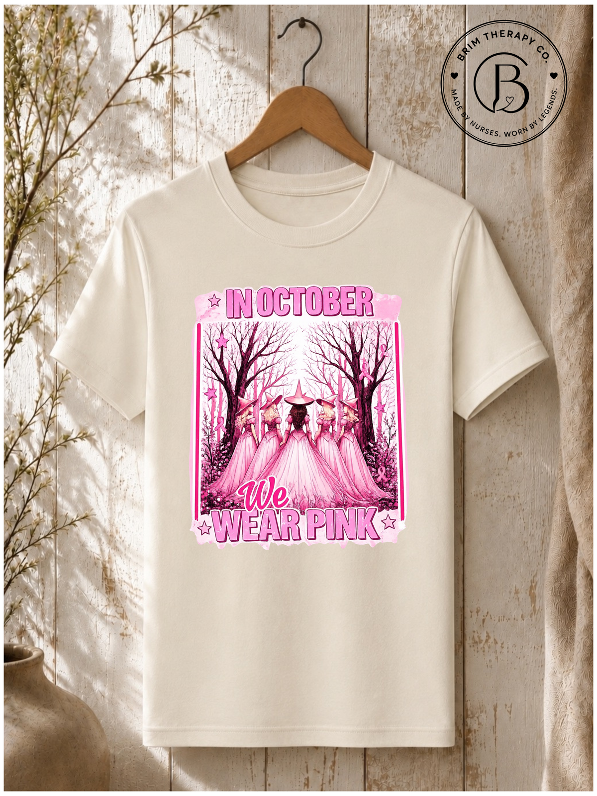 SEHL1319: In October We Wear Pink Witchy Breast Cancer Awareness Tee